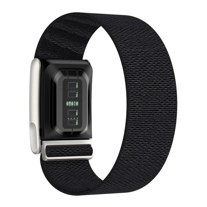 For WHOOP 5.0 LIFE MG Watch Band Nylon Woven Elastic Replacement Strap - Black/Silver - 2