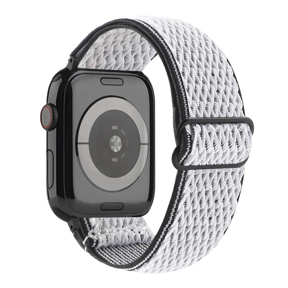 Wave Pattern Nylon Watchband Adjustable Wristwatch Strap for Apple Watch Series 11 10 42mm / 9 8 7 41mm / SE3 SE2 SE 6 5 4 40mm / 3 2 1 38mm - Black / White - 1