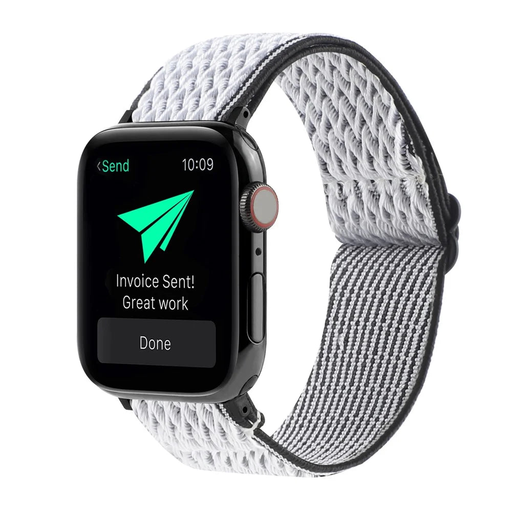 Wave Pattern Nylon Watchband Adjustable Wristwatch Strap for Apple Watch Series 11 10 42mm / 9 8 7 41mm / SE3 SE2 SE 6 5 4 40mm / 3 2 1 38mm - Black / White - 2