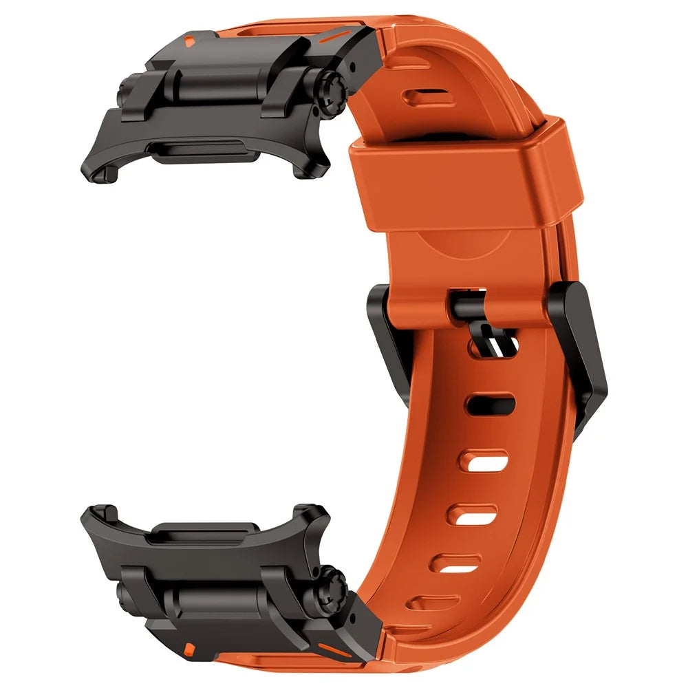 For Samsung Galaxy Watch Ultra2 47mm / Watch Ultra (2025) 47mm / Watch Ultra 47mm Fluorubber Watch Strap Metal Connector Wrist Band - Black / Orange - 3