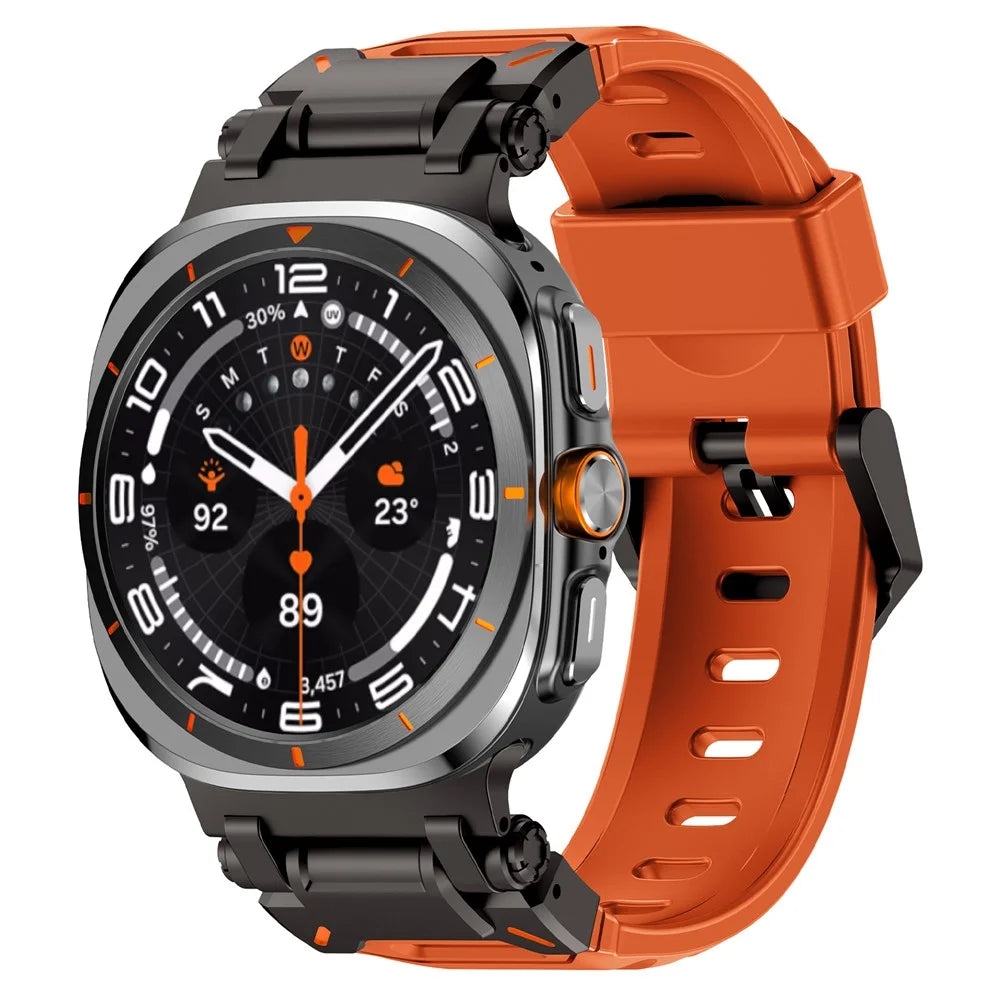 For Samsung Galaxy Watch Ultra2 47mm / Watch Ultra (2025) 47mm / Watch Ultra 47mm Fluorubber Watch Strap Metal Connector Wrist Band - Black / Orange - 4