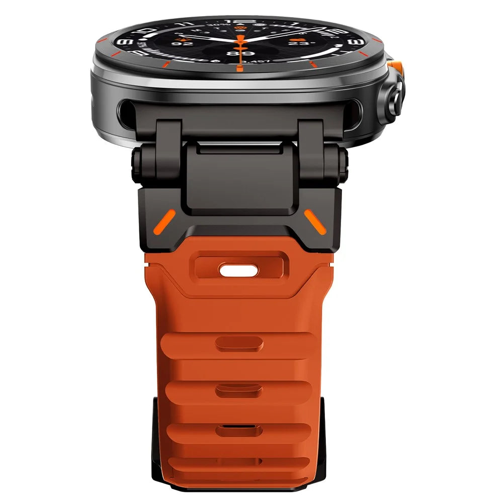 For Samsung Galaxy Watch Ultra2 47mm / Watch Ultra (2025) 47mm / Watch Ultra 47mm Fluorubber Watch Strap Metal Connector Wrist Band - Black / Orange - 5