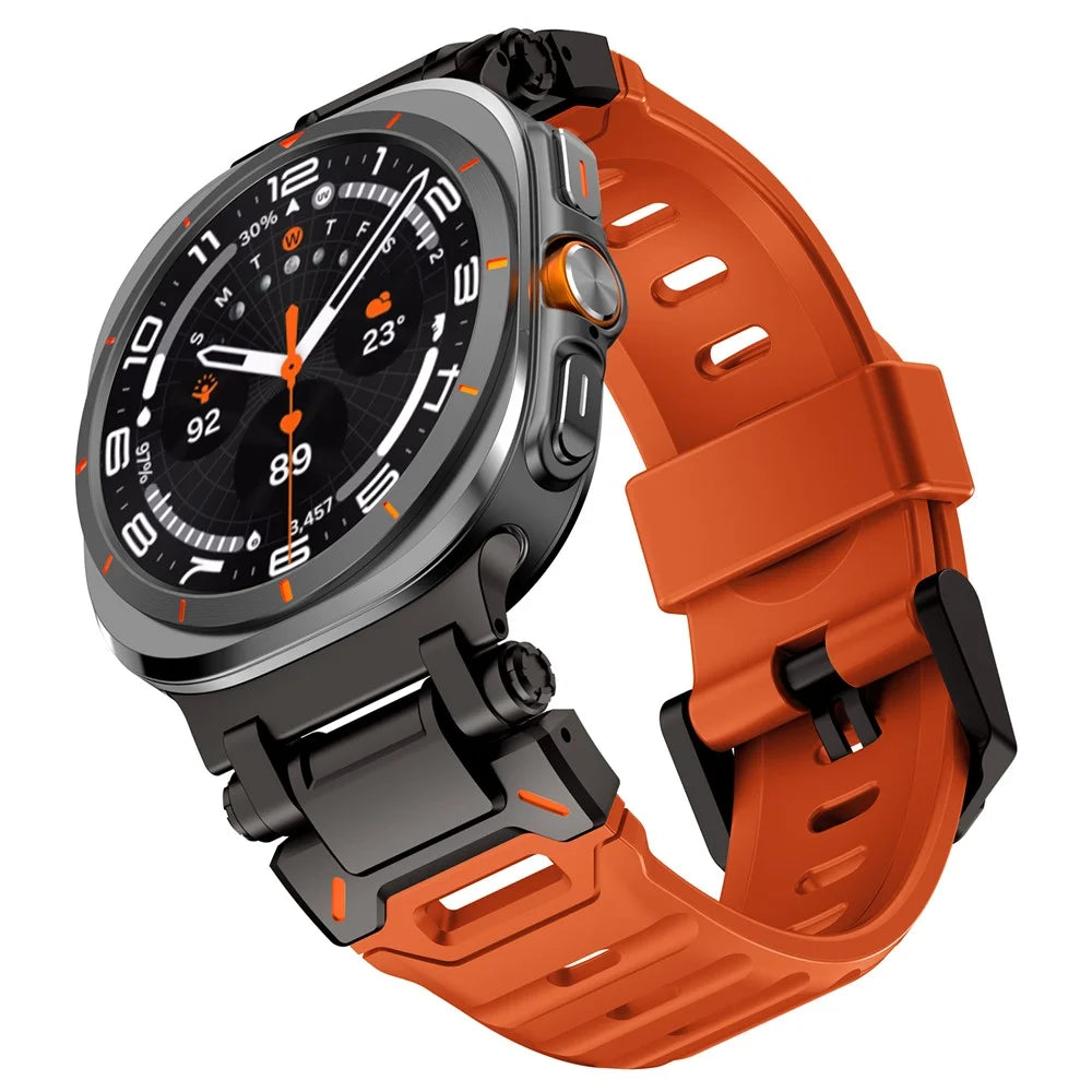 For Samsung Galaxy Watch Ultra2 47mm / Watch Ultra (2025) 47mm / Watch Ultra 47mm Fluorubber Watch Strap Metal Connector Wrist Band - Black / Orange - 6
