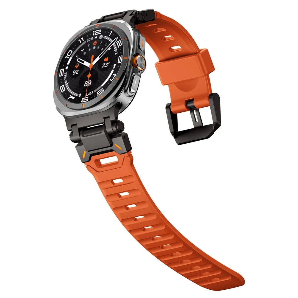 For Samsung Galaxy Watch Ultra2 47mm / Watch Ultra (2025) 47mm / Watch Ultra 47mm Fluorubber Watch Strap Metal Connector Wrist Band - Black / Orange - 7