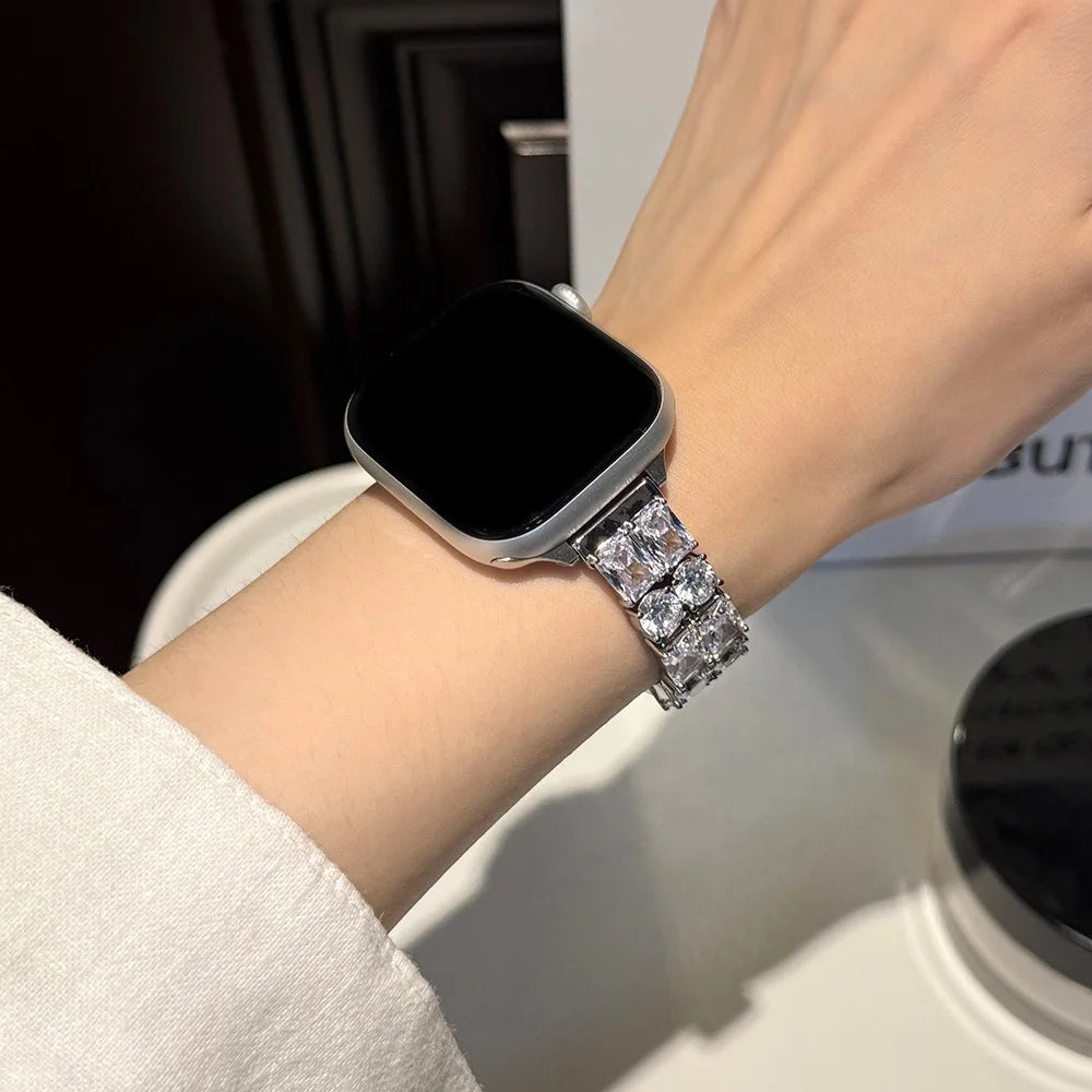 Bracelet Strap for Apple Watch Series 11 10 42mm / 9 8 7 41mm / SE3 SE2 SE 6 5 4 40mm / 3 2 1 38mm Zircon Decor Copper Watch Band - Silver - 3