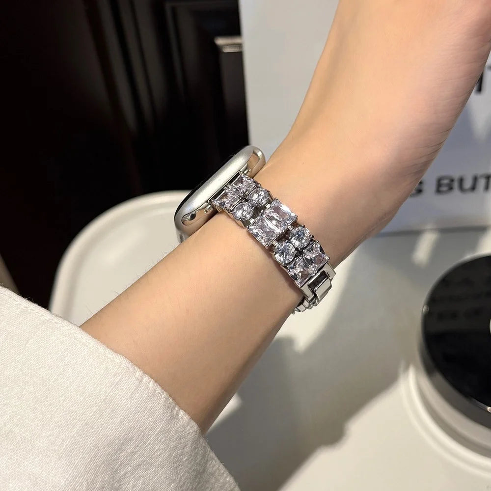 Bracelet Strap for Apple Watch Series 11 10 42mm / 9 8 7 41mm / SE3 SE2 SE 6 5 4 40mm / 3 2 1 38mm Zircon Decor Copper Watch Band - Silver - 4