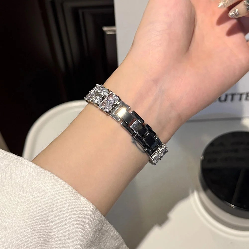 Bracelet Strap for Apple Watch Series 11 10 42mm / 9 8 7 41mm / SE3 SE2 SE 6 5 4 40mm / 3 2 1 38mm Zircon Decor Copper Watch Band - Silver - 5