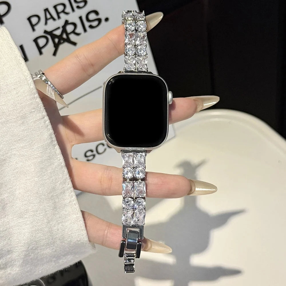 Bracelet Strap for Apple Watch Ultra 3 2 1 49mm / Series 11 10 46mm / 9 8 7 45mm / SE3 SE2 SE 6 5 4 44mm / 3 2 1 42mm Zircon Decor Copper Watch Band - Silver - 2