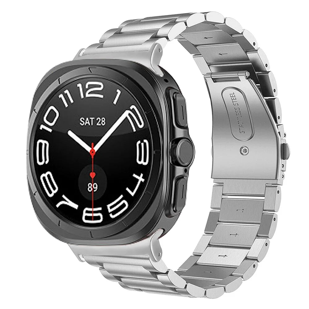 Watch Band for Samsung Galaxy Watch8 44mm / 40mm / Watch8 Classic 46mm 3-Bead Stainless Steel Metal Strap, Silver - 3