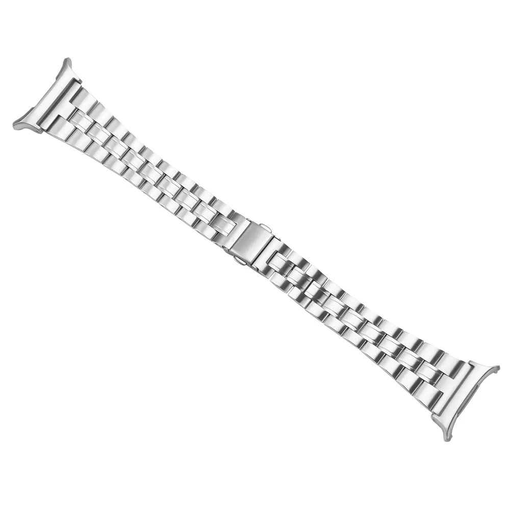 Watch Band For Samsung Galaxy Watch8 44mm / 40mm / Watch8 Classic 46mm 3-Bead Silver Stainless Steel Slim Strap - 2
