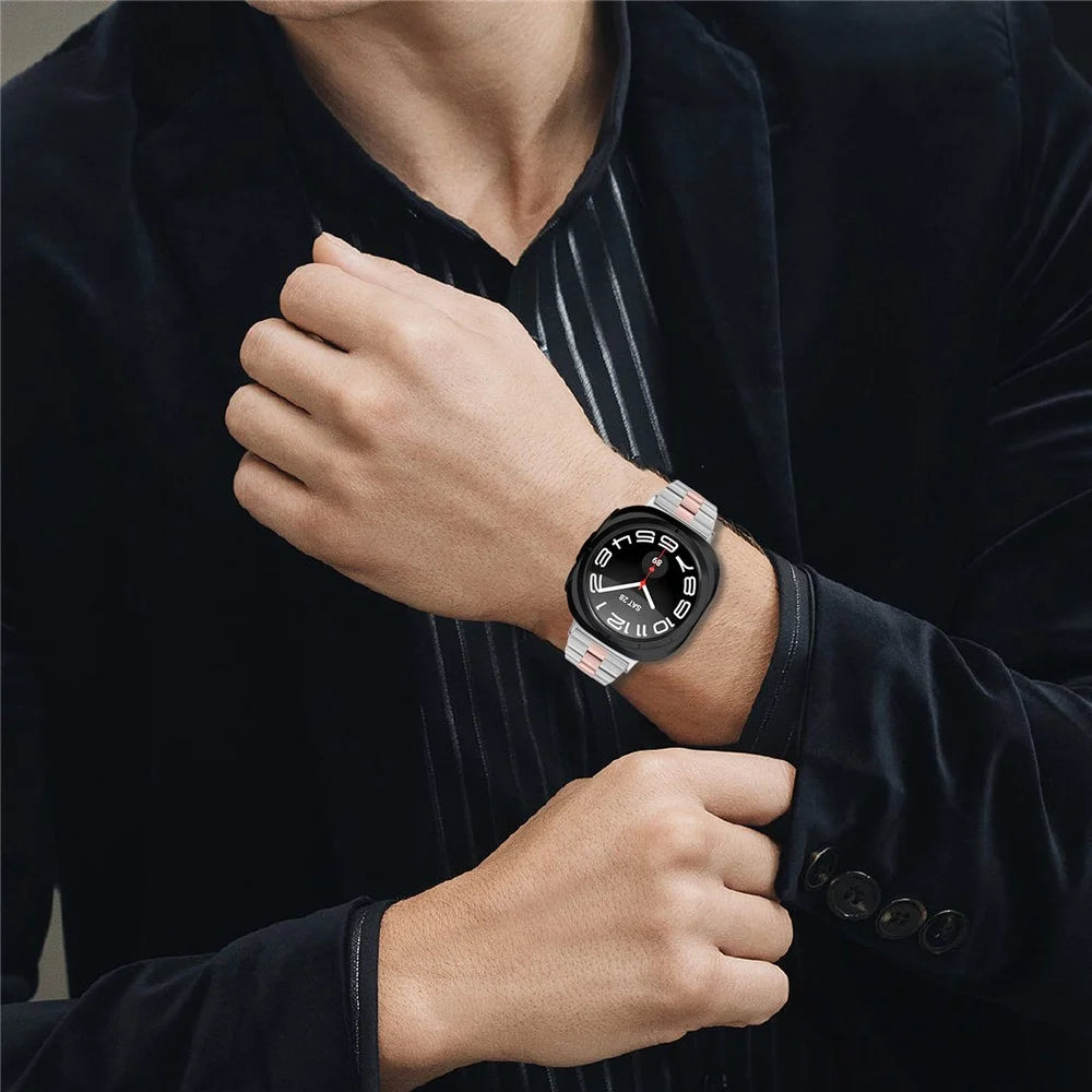 Watch Band For Samsung Galaxy Watch8 44mm / 40mm / Watch8 Classic 46mm Electroplating Stainless Steel Slim Strap - Silver + Rose Gold - 4