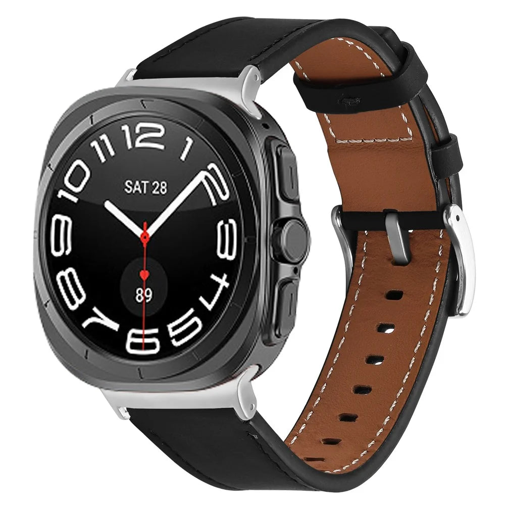 Watch Band For Samsung Galaxy Watch8 44mm / 40mm / Watch8 Classic 46mm Genuine Cow Leather Adjustable Wrist Strap - Black - 2