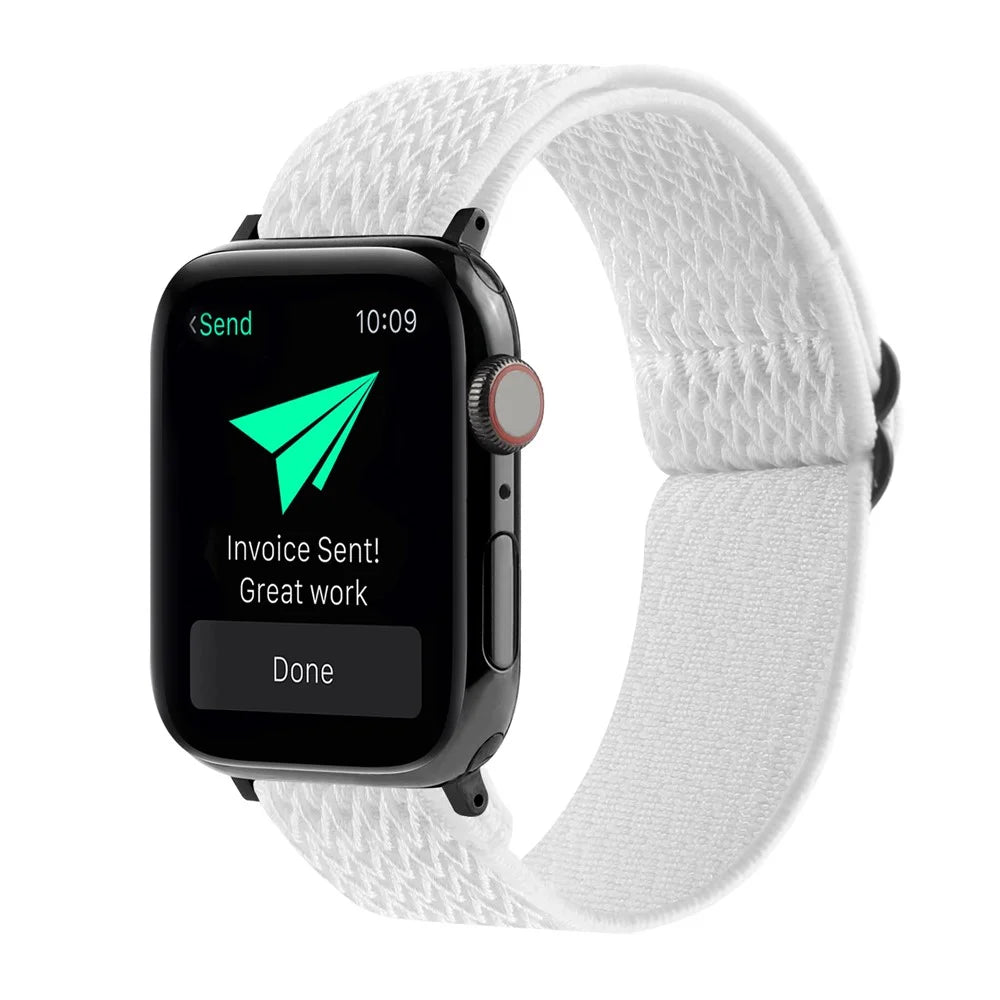 Wave Pattern Nylon Elastic Watchband Strap Replacement for Apple Watch Ultra 3 2 1 49mm / Series 11 10 46mm / 9 8 7 45mm / SE3 SE2 SE 6 5 4 44mm / 3 2 1 42mm - White - 2
