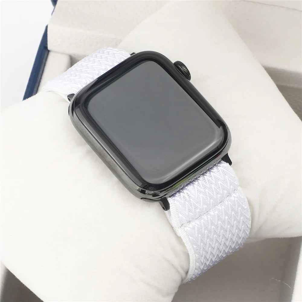 Wave Pattern Nylon Elastic Watchband Strap Replacement for Apple Watch Ultra 3 2 1 49mm / Series 11 10 46mm / 9 8 7 45mm / SE3 SE2 SE 6 5 4 44mm / 3 2 1 42mm - White - 4