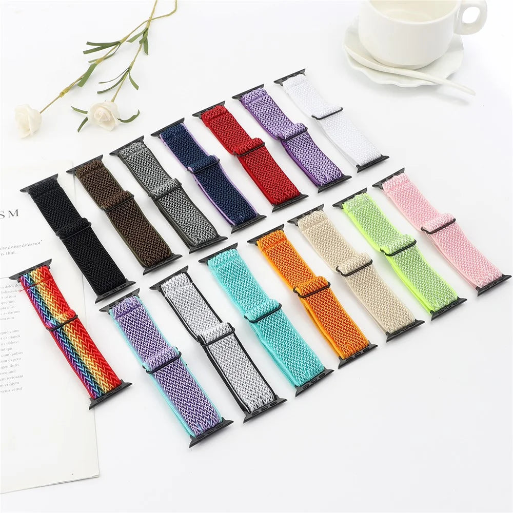 Wave Pattern Nylon Elastic Watchband Strap Replacement for Apple Watch Ultra 3 2 1 49mm / Series 11 10 46mm / 9 8 7 45mm / SE3 SE2 SE 6 5 4 44mm / 3 2 1 42mm - White - 5