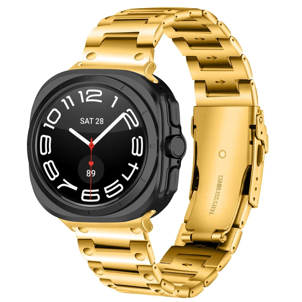 Watch Band For Samsung Galaxy Watch8 44mm / 40mm / Watch8 Classic 46mm Turtleback Clasp Electroplated Stainless Steel Strap - Gold - 2