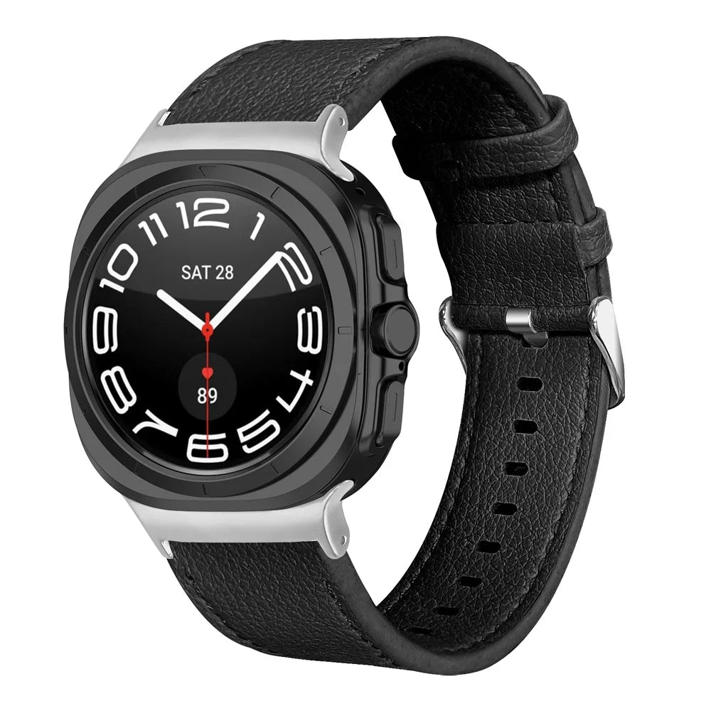 Genuine Cow Leather Strap for Samsung Galaxy Watch8 44mm / 40mm / Watch8 Classic 46mm Smart Watch Band - Black - 2
