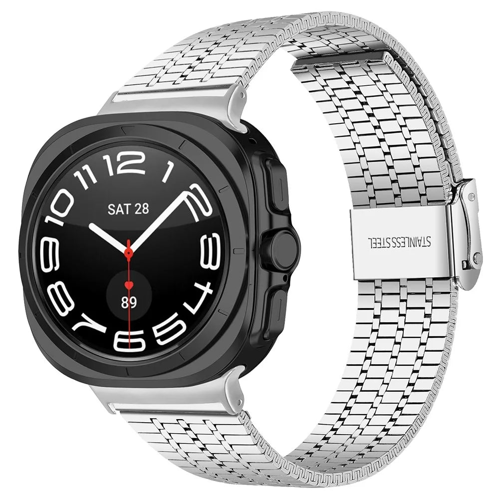 Watch Band for Samsung Galaxy Watch8 44mm / 40mm / Watch8 Classic 46mm 7-Beads Silver Stainless Steel Strap - 2