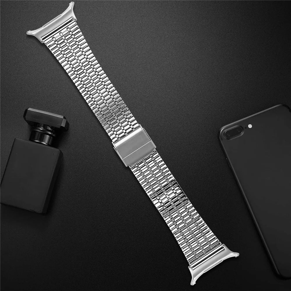 Watch Band for Samsung Galaxy Watch8 44mm / 40mm / Watch8 Classic 46mm 7-Beads Silver Stainless Steel Strap - 4
