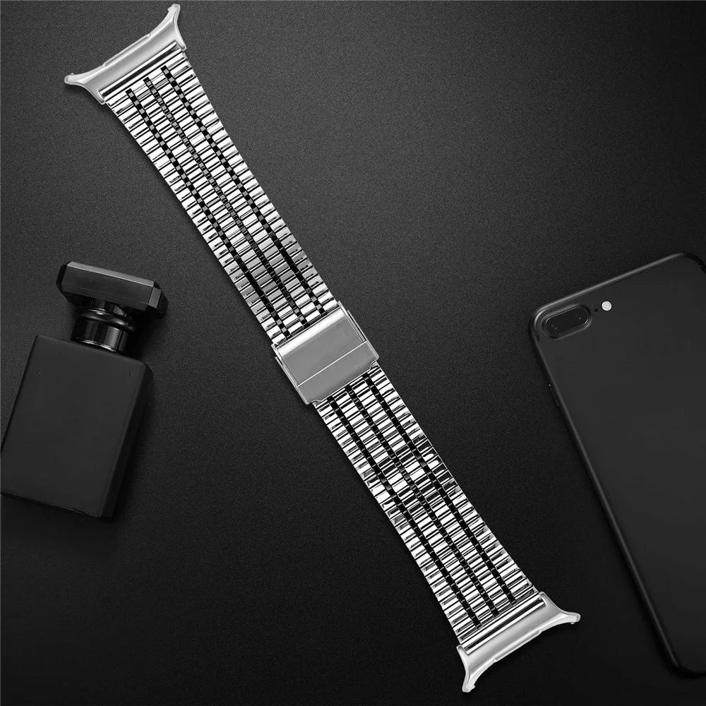 Watch Band for Samsung Galaxy Watch8 44mm / 40mm / Watch8 Classic 46mm 7-Beads Electroplated Stainless Steel Strap - Silver + Black - 4