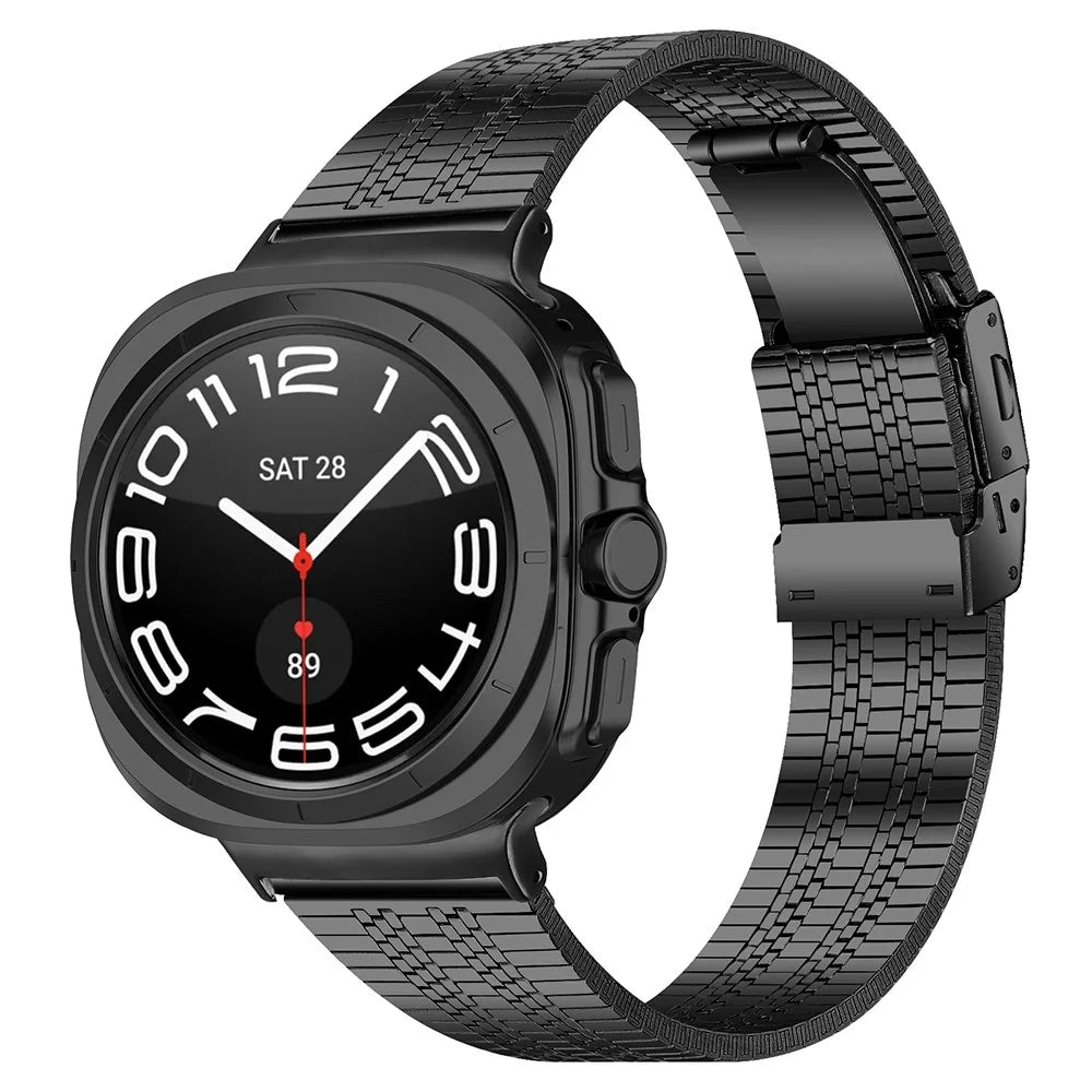 Watch Band For Samsung Galaxy Watch8 44mm / 40mm / Watch8 Classic 46mm 5-Bead Black Stainless Steel Strap - 2