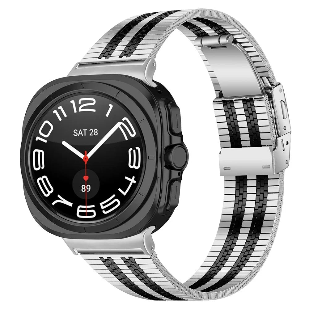 5-Bead Colored Strap for Samsung Galaxy Watch8 44mm / 40mm / Watch8 Classic 46mm Metal Watch Band - Black / Silver - 2