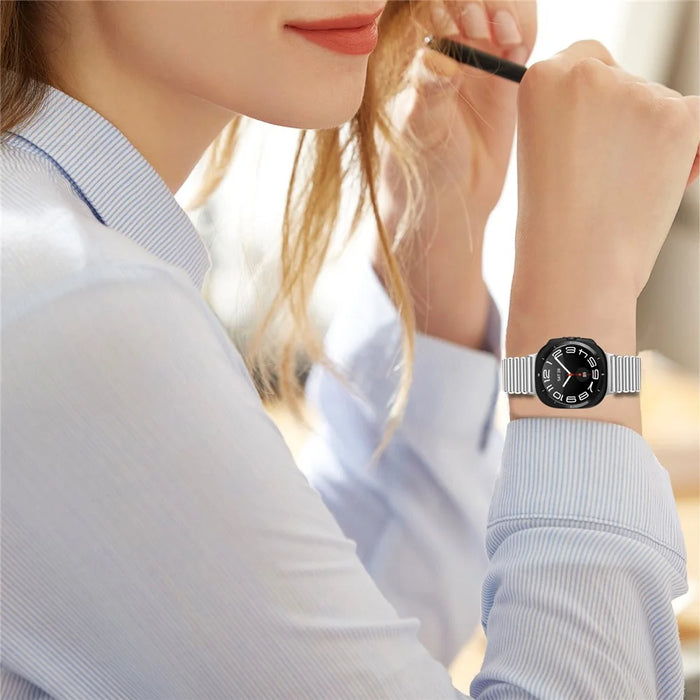 For Samsung Galaxy Watch8 44mm / 40mm / Watch8 Classic 46mm Watch Band Slingshot Buckle Loop Strap - Silver - 6