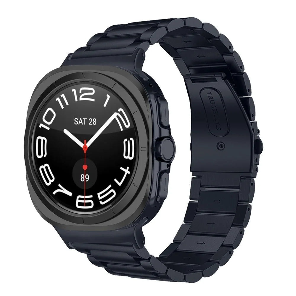 Watch Band for Samsung Galaxy Watch8 44mm / 40mm / Watch8 Classic 46mm 3-Bead Metal Strap, Dark Grey - 3