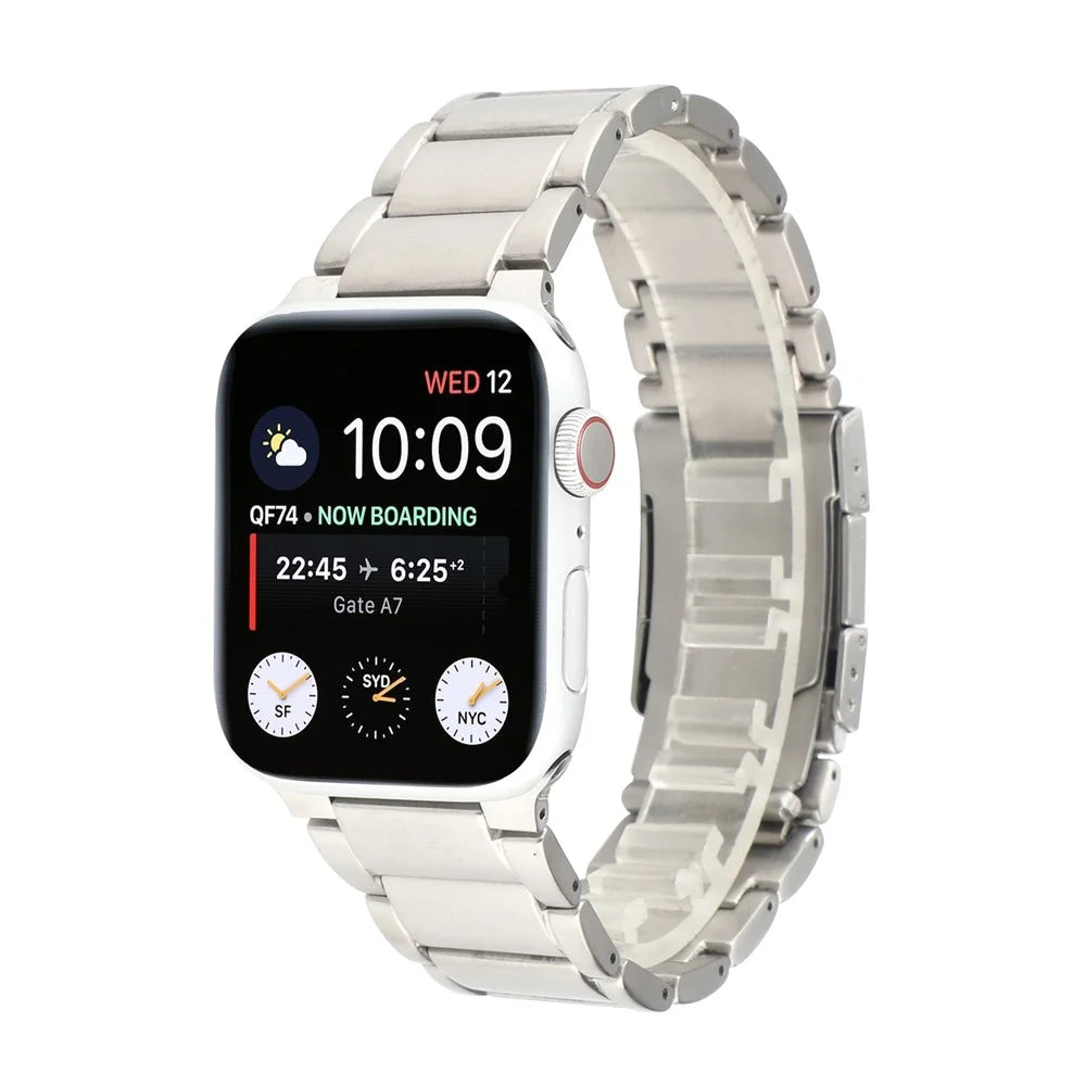 One Bead Titanium Steel Watchband Replacement Strap for Apple Watch Ultra 3 2 1 49mm / Series 11 10 46mm / 9 8 7 45mm / SE3 SE2 SE 6 5 4 44mm / 3 2 1 42mm - Silver - 2
