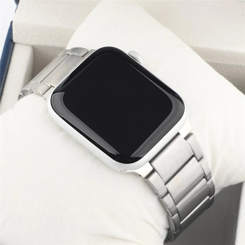 One Bead Titanium Steel Watchband Replacement Strap for Apple Watch Ultra 3 2 1 49mm / Series 11 10 46mm / 9 8 7 45mm / SE3 SE2 SE 6 5 4 44mm / 3 2 1 42mm - Silver - 4