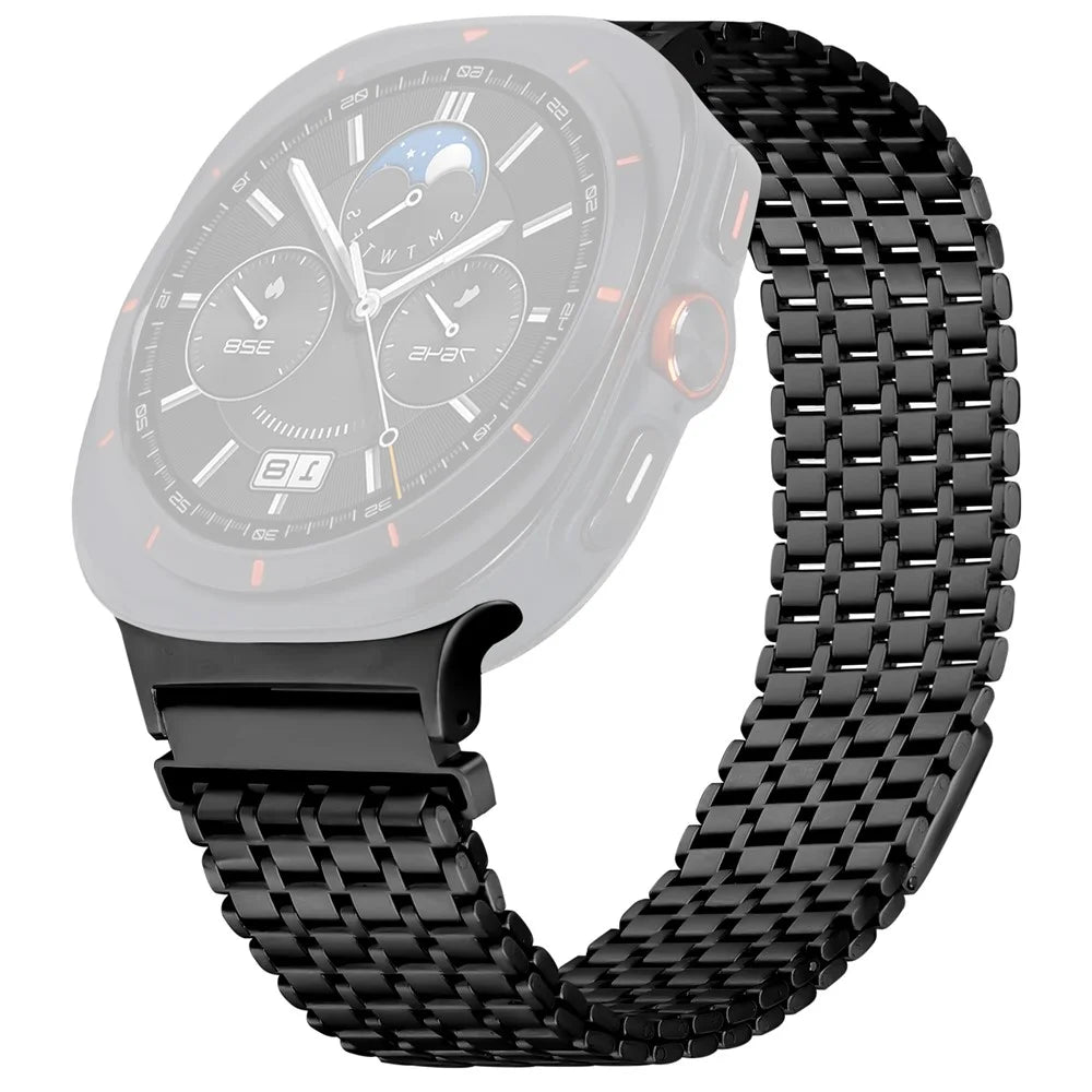 Watch Band For Samsung Galaxy Watch8 44mm / 40mm / Watch8 Classic 46mm Stainless Steel Magnetic Nine-Bead Strap - Black - 1