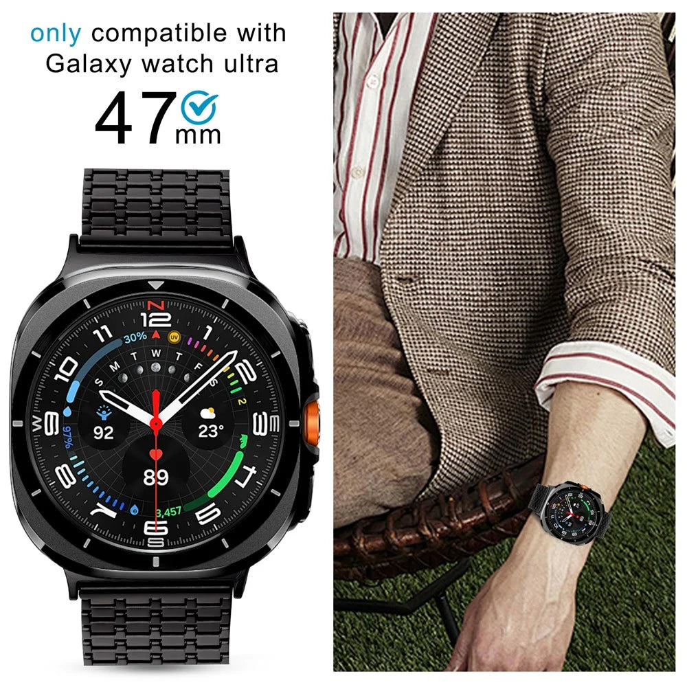 Watch Band For Samsung Galaxy Watch8 44mm / 40mm / Watch8 Classic 46mm Stainless Steel Magnetic Nine-Bead Strap - Black - 3