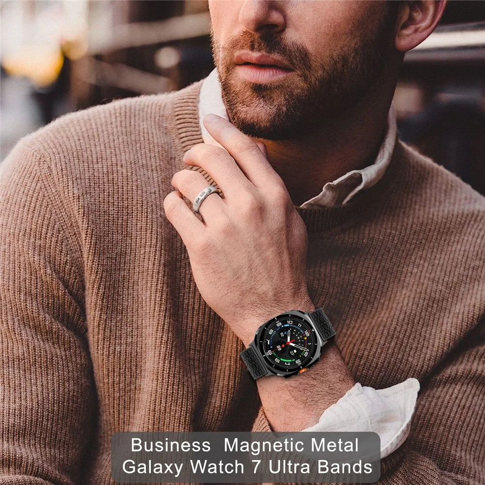 Watch Band For Samsung Galaxy Watch8 44mm / 40mm / Watch8 Classic 46mm Stainless Steel Magnetic Nine-Bead Strap - Black - 6