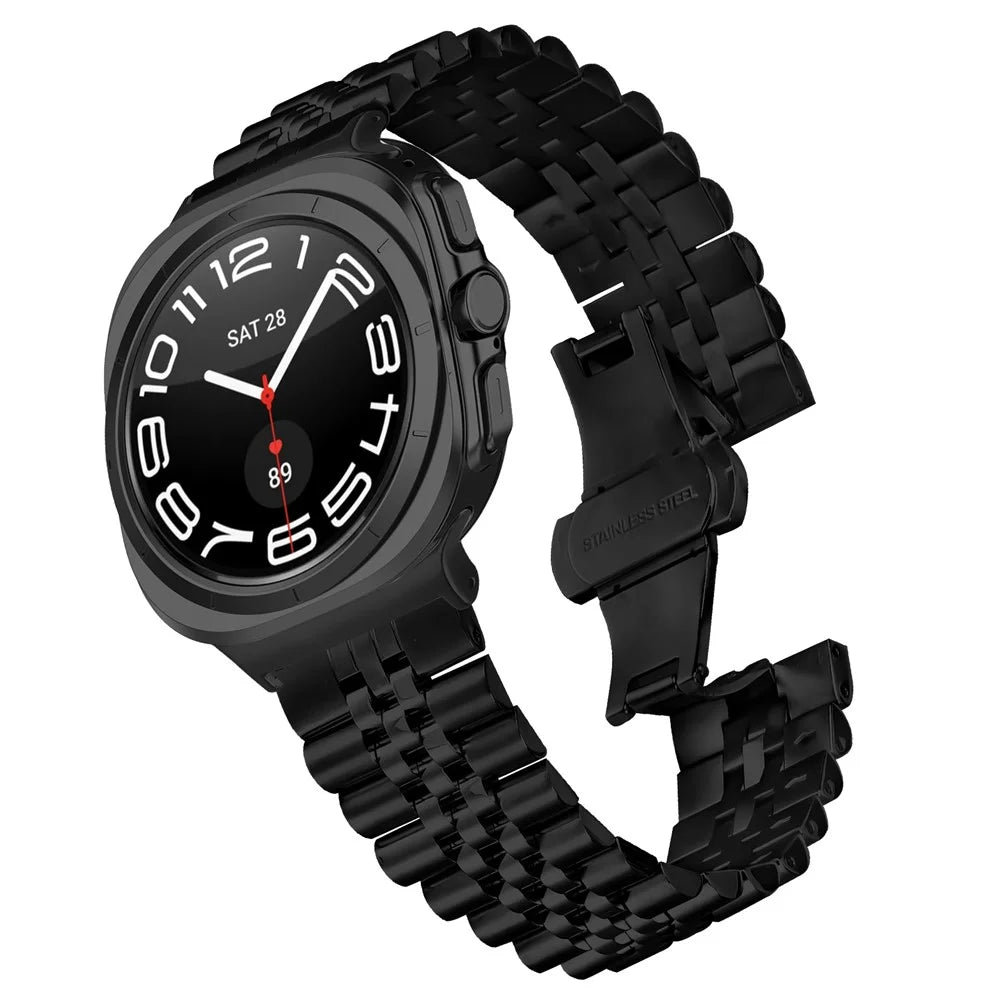 Watch Band For Samsung Galaxy Watch8 44mm / 40mm / Watch8 Classic 46mm 5-Bead Metal Butterfly Clasp Strap - Black - 2
