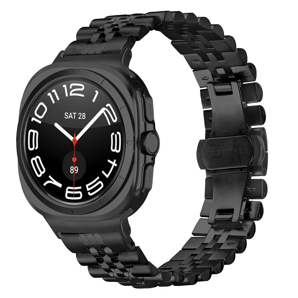Watch Band For Samsung Galaxy Watch8 44mm / 40mm / Watch8 Classic 46mm 5-Bead Metal Butterfly Clasp Strap - Black - 3