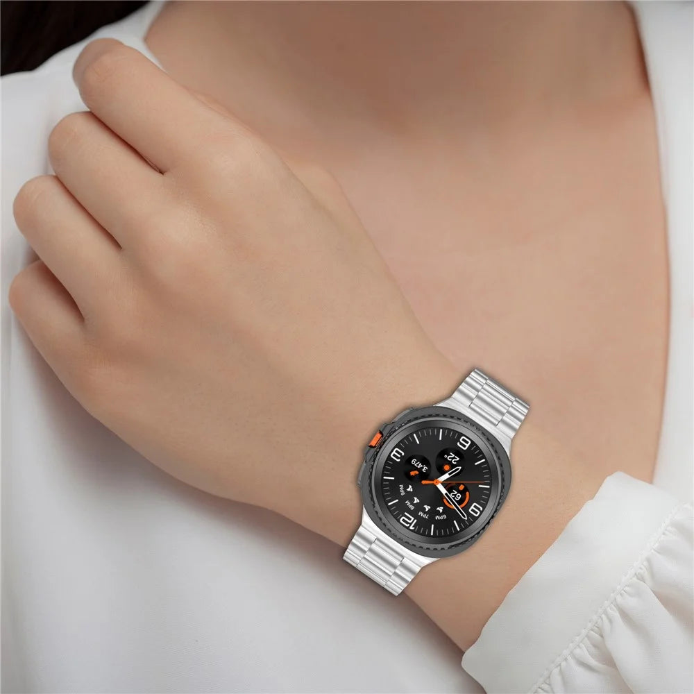 3-Bead Watch Strap for Samsung Galaxy Watch8 44mm / 40mm / Watch8 Classic 46mm Stainless Steel Wrist Band - Silver - 6
