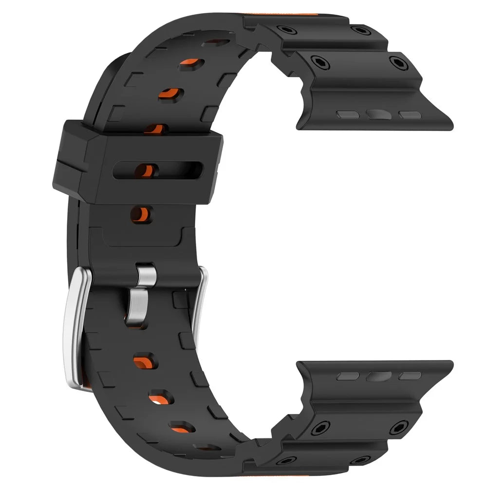 Watch Strap for Apple Watch Ultra 3 2 1 49mm / Series 11 10 46mm / 9 8 7 45mm / SE3 SE2 SE 6 5 4 44mm / 3 2 1 42mm  Textured Dual Color Silicone Band - Black / Orange - 3