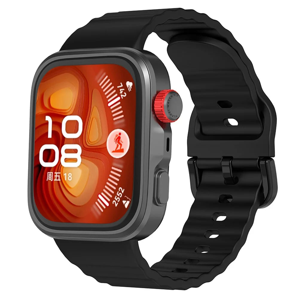 Replacement Silicone Strap for Huawei Watch Fit 3 / 4 / 4 Pro Wave Pattern Smart Watch Wrist Band - Black - 4