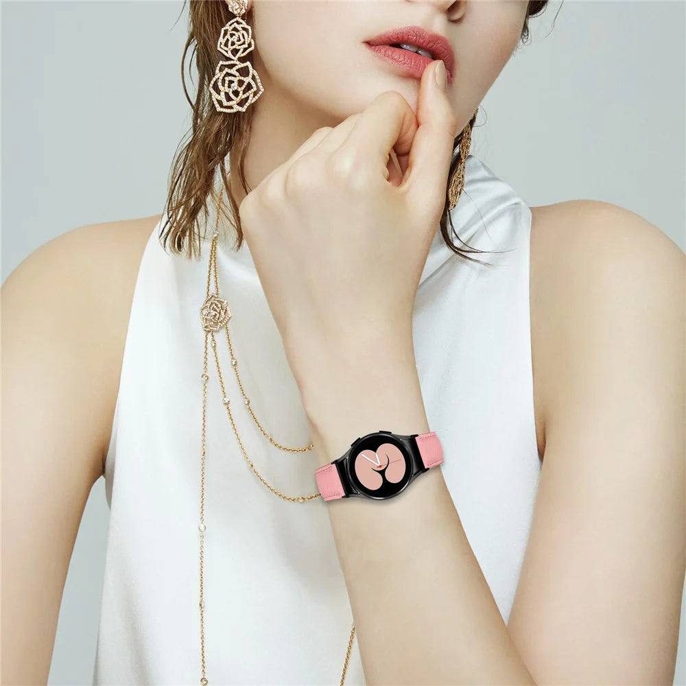Watch Strap for Samsung Galaxy Watch7 / 6 / 6 Classic / 5 Pro / 5 / 4 Classic / 4 / FE Litchi Texture Leather Band with Black Buckle - Pink - 5