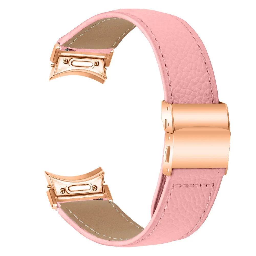 Watch Strap for Samsung Galaxy Watch7 / 6 / 6 Classic / 5 Pro / 5 / 4 Classic / 4 / FE Litchi Texture Leather Band with Rose Gold Buckle - Pink - 1