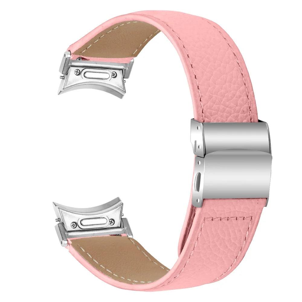 Watch Strap for Samsung Galaxy Watch7 / 6 / 6 Classic / 5 Pro / 5 / 4 Classic / 4 / FE Litchi Texture Leather Band with Silver Buckle - Pink - 1