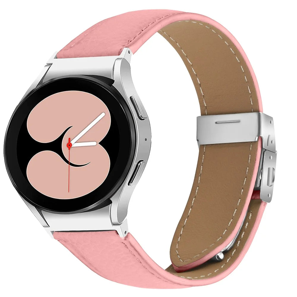 Watch Strap for Samsung Galaxy Watch7 / 6 / 6 Classic / 5 Pro / 5 / 4 Classic / 4 / FE Litchi Texture Leather Band with Silver Buckle - Pink - 2