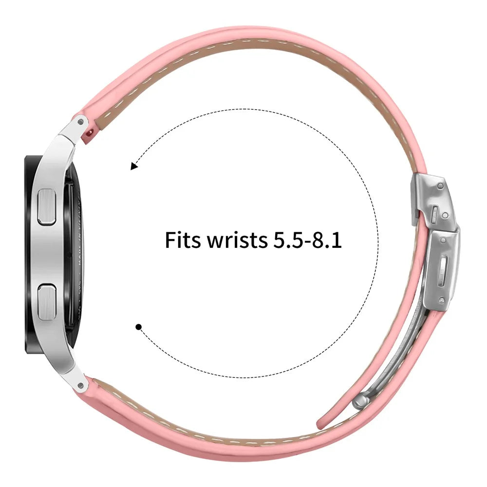 Watch Strap for Samsung Galaxy Watch7 / 6 / 6 Classic / 5 Pro / 5 / 4 Classic / 4 / FE Litchi Texture Leather Band with Silver Buckle - Pink - 6