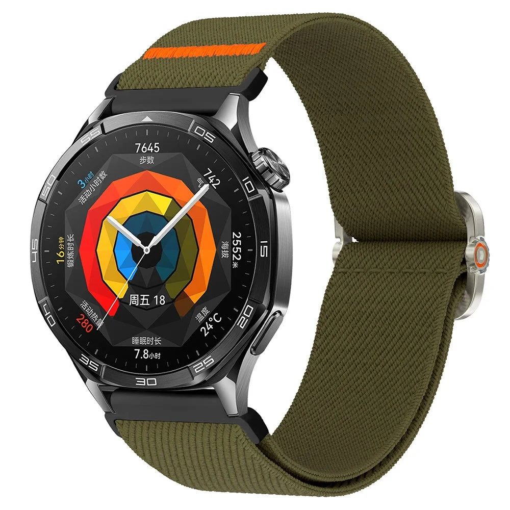 For Huawei Watch GT 5 46mm Nylon Watch Band 22mm Elastic Wrist Strap - Dark Army Green - 2