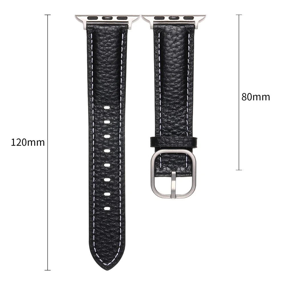 Watch Band for Apple Watch Series 11 10 42mm / 9 8 7 41mm / SE3 SE2 SE 6 5 4 40mm / 3 2 1 38mm Litchi Texture Genuine Cow Leather Strap - White / Pink - 5
