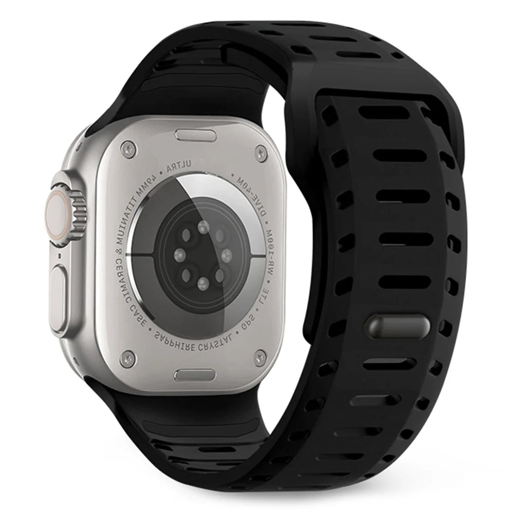 Silicone Band for Apple Watch Ultra 3 2 1 49mm / Series 11 10 46mm / 9 8 7 45mm / SE3 SE2 SE 6 5 4 44mm / 3 2 1 42mm Adjustable Watch Strap - Black - 1