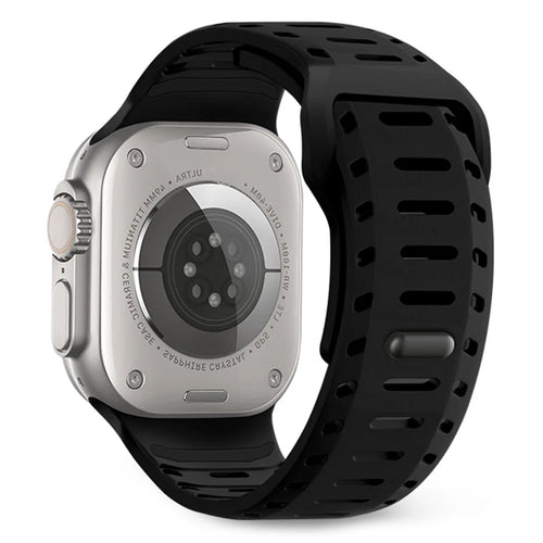 Silicone Band for Apple Watch Ultra 3 2 1 49mm / Series 11 10 46mm / 9 8 7 45mm / SE3 SE2 SE 6 5 4 44mm / 3 2 1 42mm Adjustable Watch Strap - Black - 1