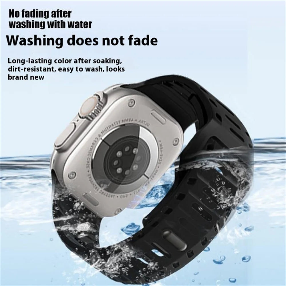 Silicone Band for Apple Watch Ultra 3 2 1 49mm / Series 11 10 46mm / 9 8 7 45mm / SE3 SE2 SE 6 5 4 44mm / 3 2 1 42mm Adjustable Watch Strap - Black - 2