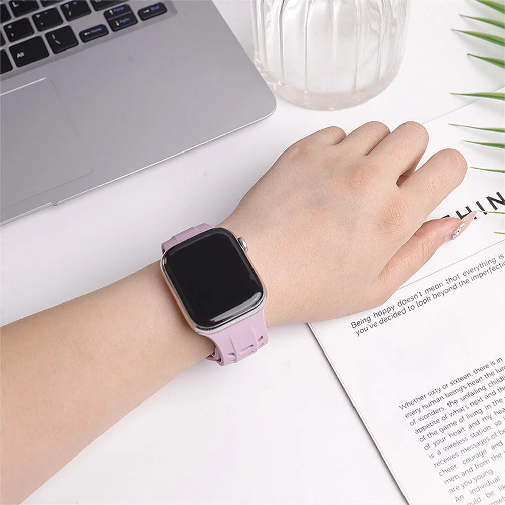 Silicone Band for Apple Watch Ultra 3 2 1 49mm / Series 11 10 46mm / 9 8 7 45mm / SE3 SE2 SE 6 5 4 44mm / 3 2 1 42mm Adjustable Watch Strap - Black - 5