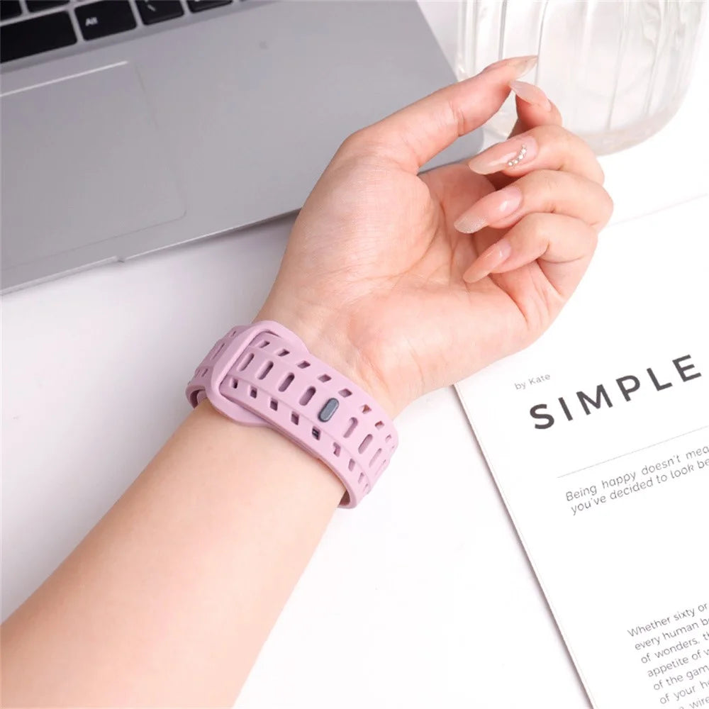 Silicone Band for Apple Watch Ultra 3 2 1 49mm / Series 11 10 46mm / 9 8 7 45mm / SE3 SE2 SE 6 5 4 44mm / 3 2 1 42mm Adjustable Watch Strap - Black - 6